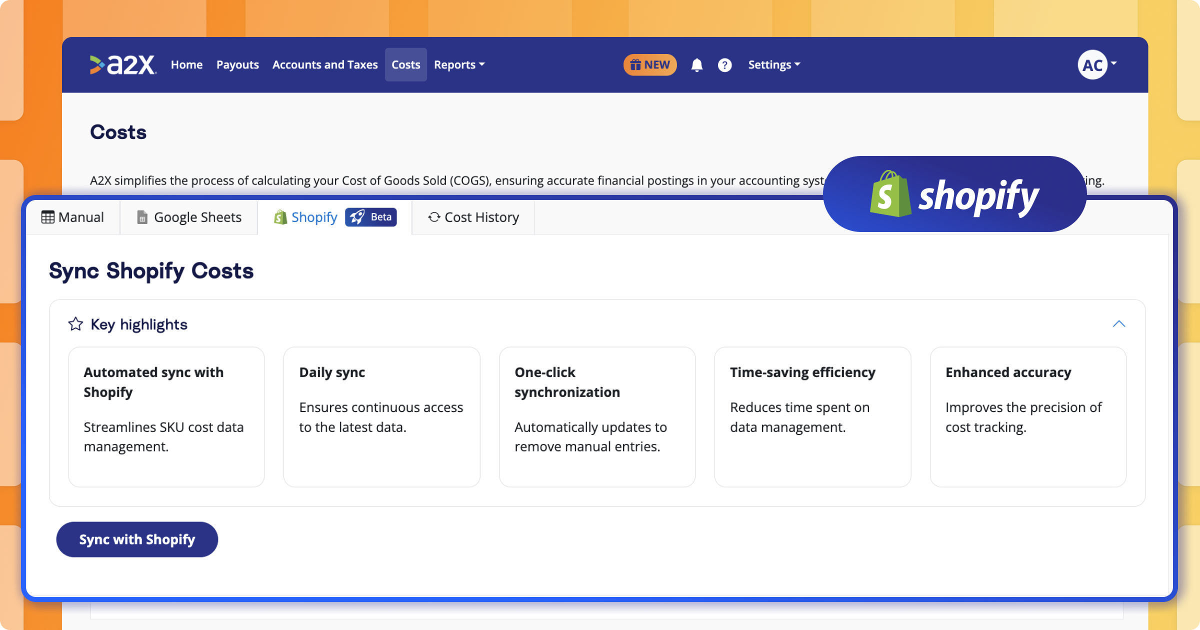 Announcing Shopify Cost Sync: Automating SKU Costs in A2X