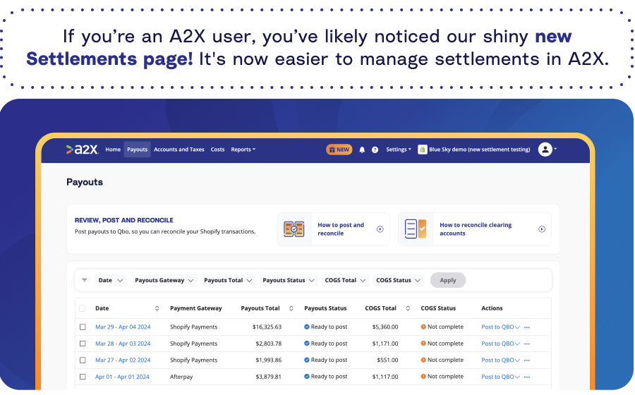 New A2X Settlements Page