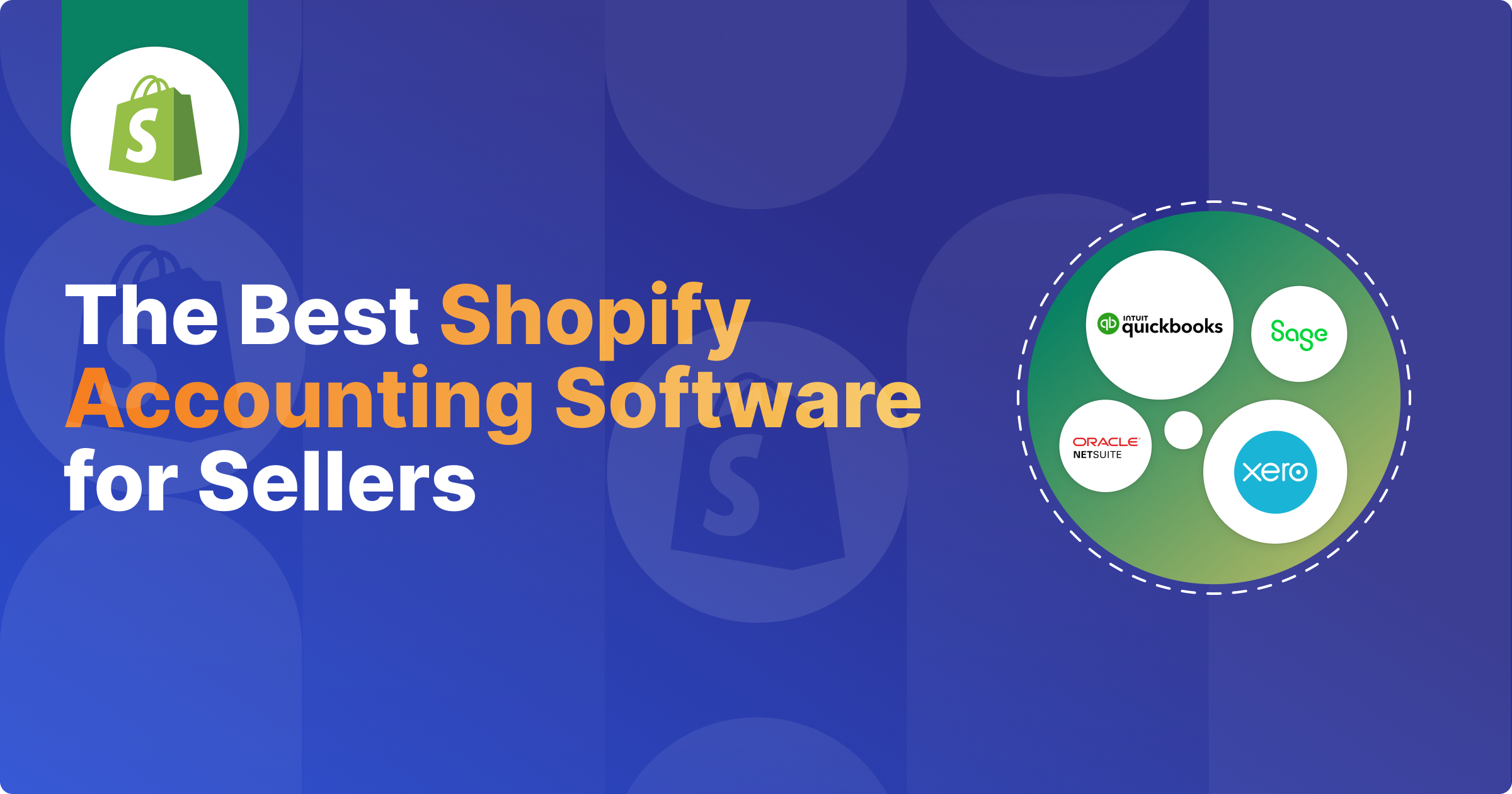 A conceptual title image with the words Best Shopify Accounting Software and the logos of the four solutions evaluated in this guide.