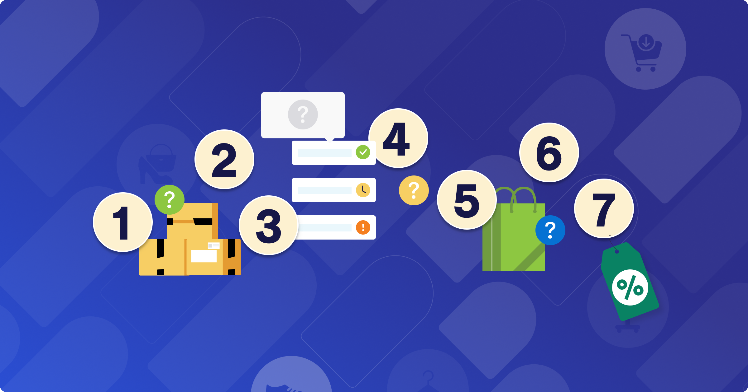 An illustration showing icons and numbers representing the fundamentals of ecommerce accounting