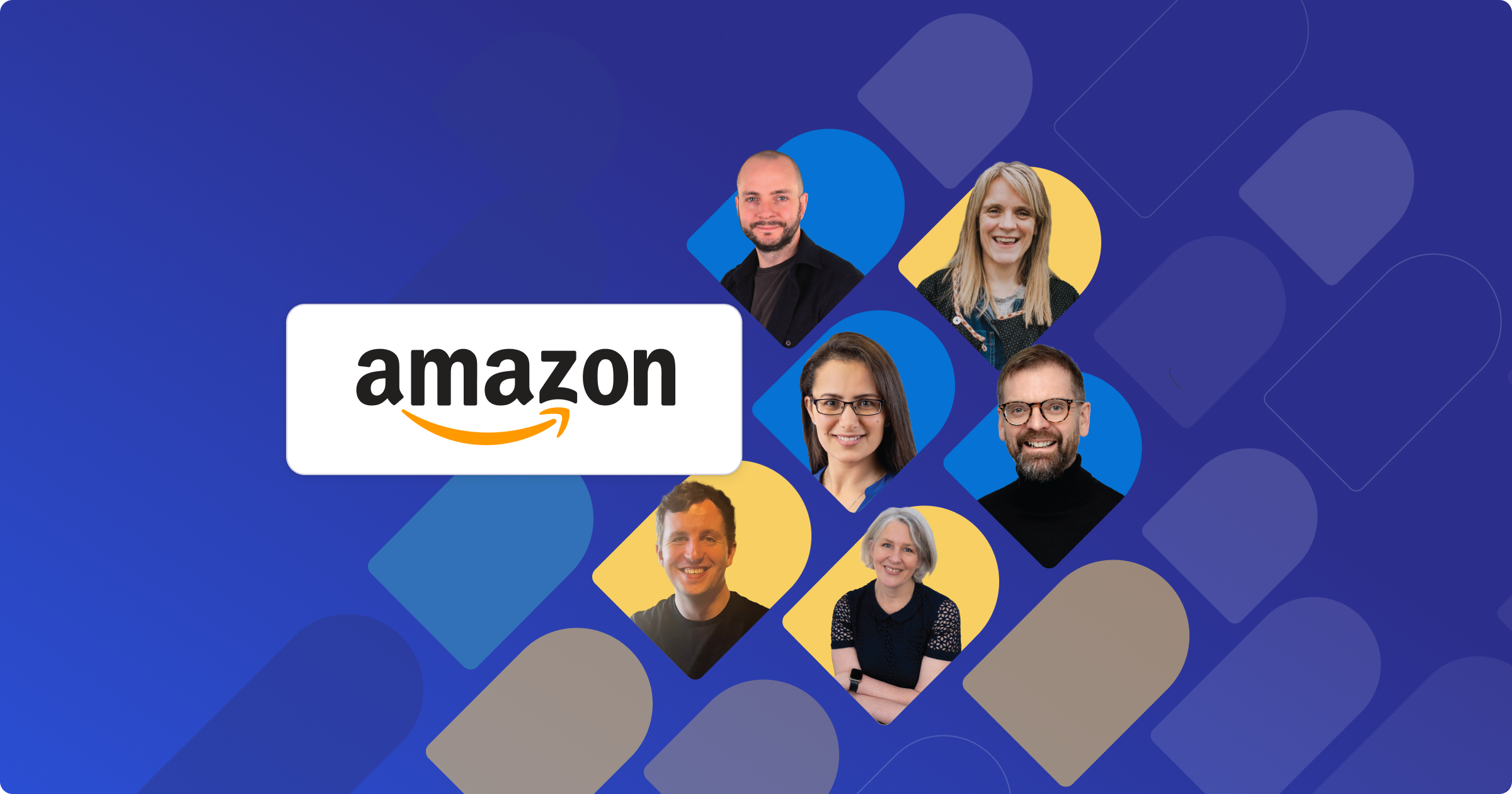 An illustration featuring the Amazon logo and headshots of some UK-based accountants/bookkeepers who work with Amazon sellers