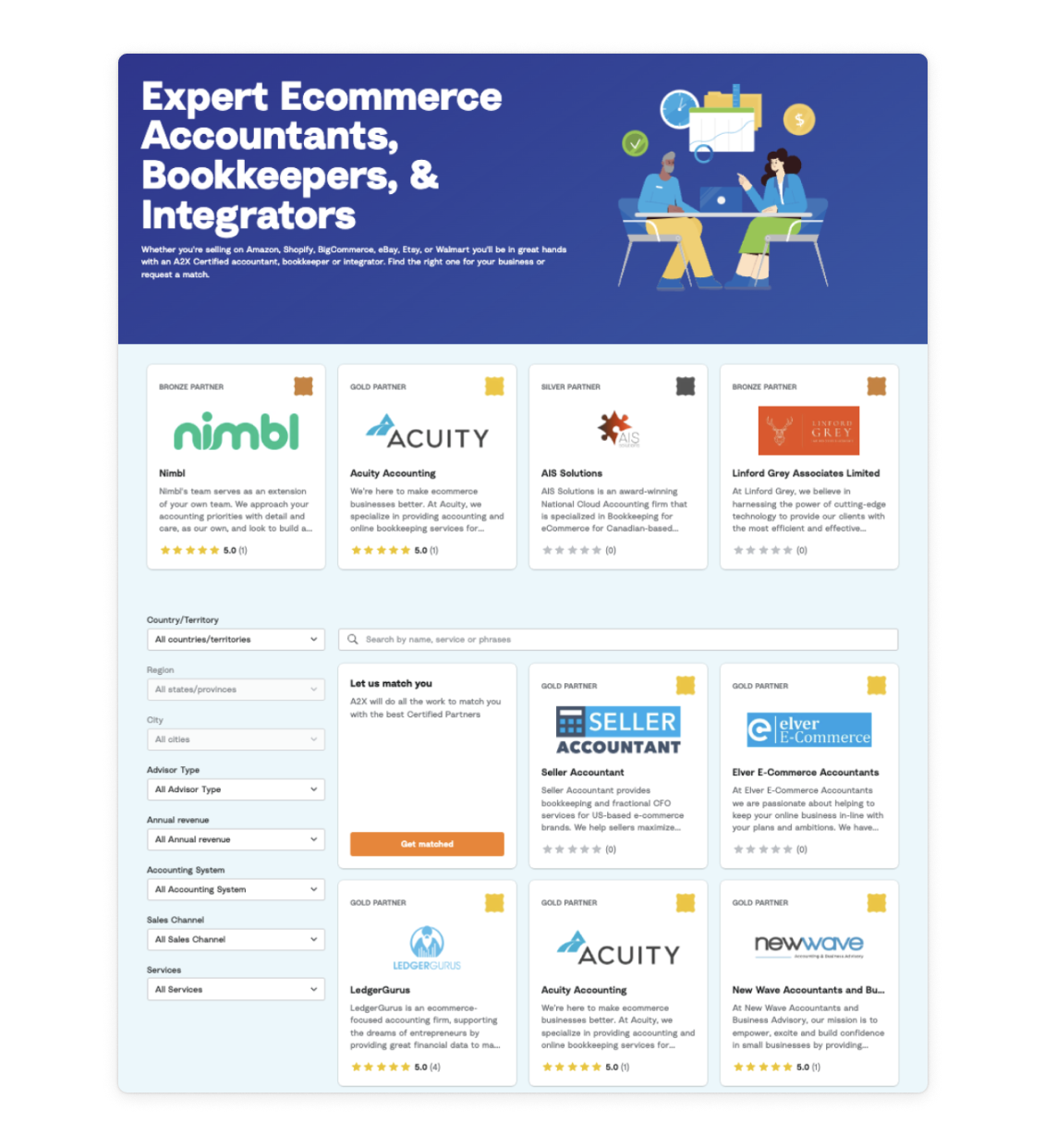 A screenshot of the A2X Ecommerce Accountant Directory
